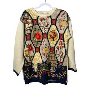 Vintage 1990's White Stag Fall Knit Patchwork Sweater Women's Size Small
